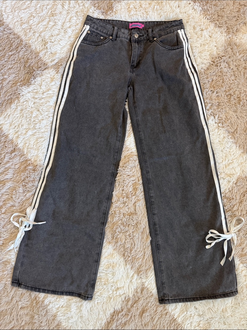 Edikted Black Wide-Leg Jeans with White Side Stripes
